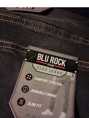 Blu Rock Flex Slim Fit Men's Jeans - Dark Black 38/31